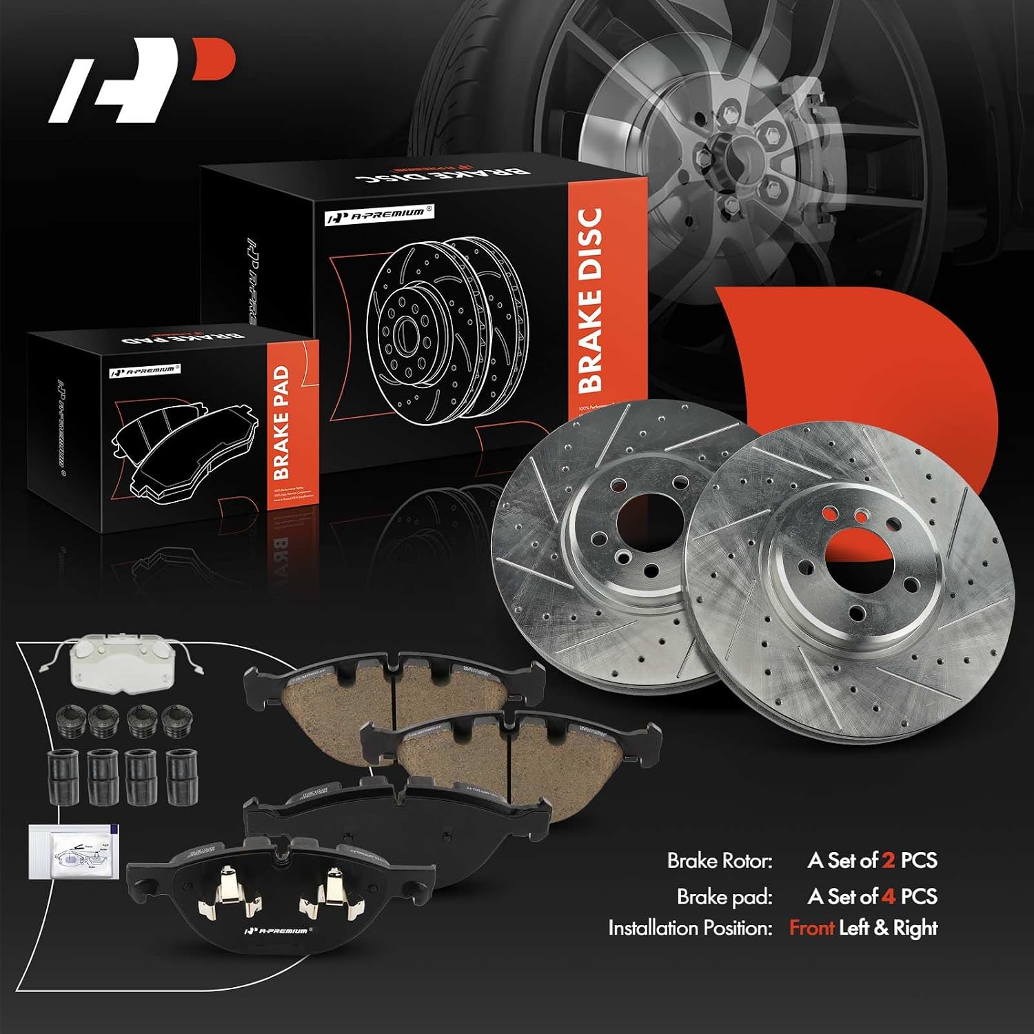 A-Premium 14.37 inch (364.9 mm) Front Drilled and Slotted Disc Brake Rotors + Ceramic Pads Kit Compatible with Select BMW Models - X5 2011-2018, X6 2008-2019, 6-PC Set