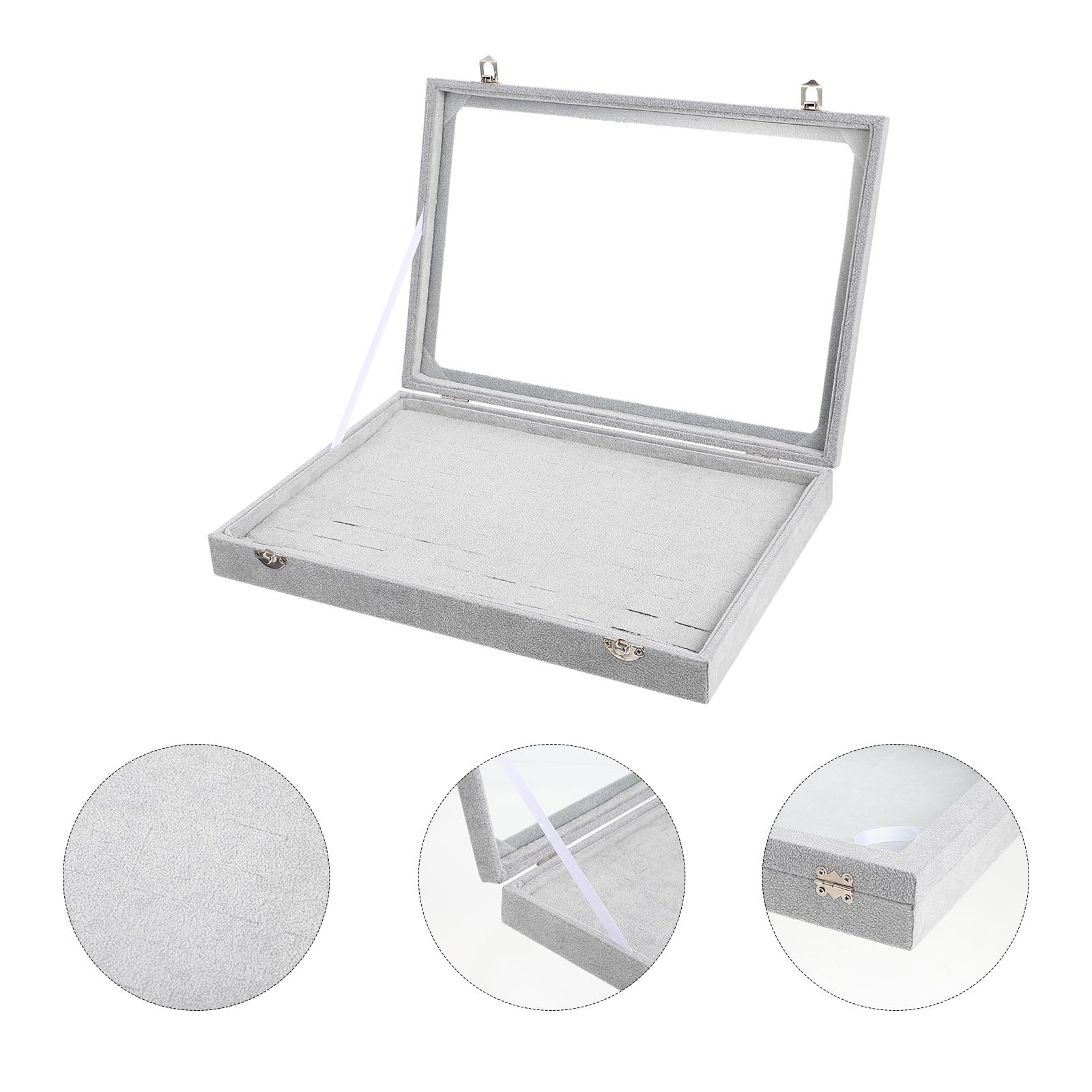 Caja Organizadora para Anillos con Tapa Transparente 100 Ranuras para Exhibición y Almacenamiento de Joyas Bandeja de Terciopelo Gris para Organización en Tocador Vitrina