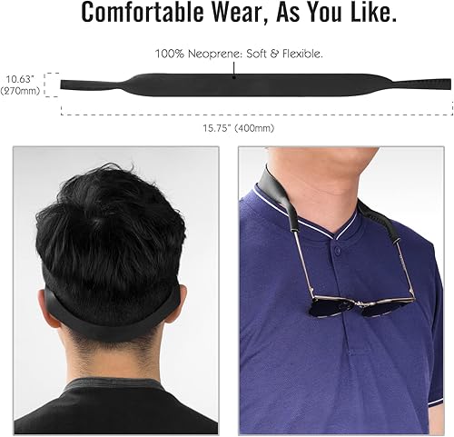 Miniatura 2 de MoKo Retenedor de lentes de neopreno (paquete de 2) de ajuste universal, retenedor de lentes de sol deportivos sin cola, correa de gafas de sol de