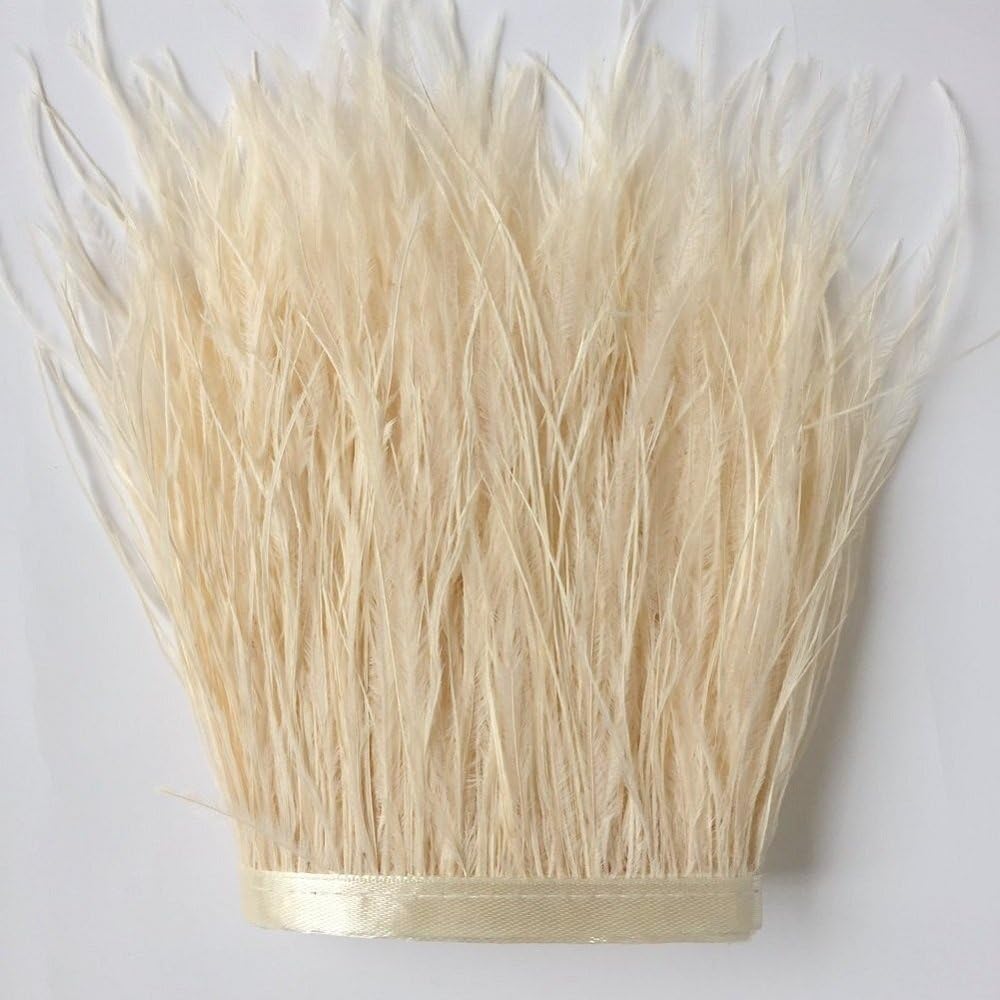 ADAMAI Natural Ostrich Feathers Trims Fringe DIY Dress Sewing Crafts Costumes Decoration Pack of 10 Yards (Cream)