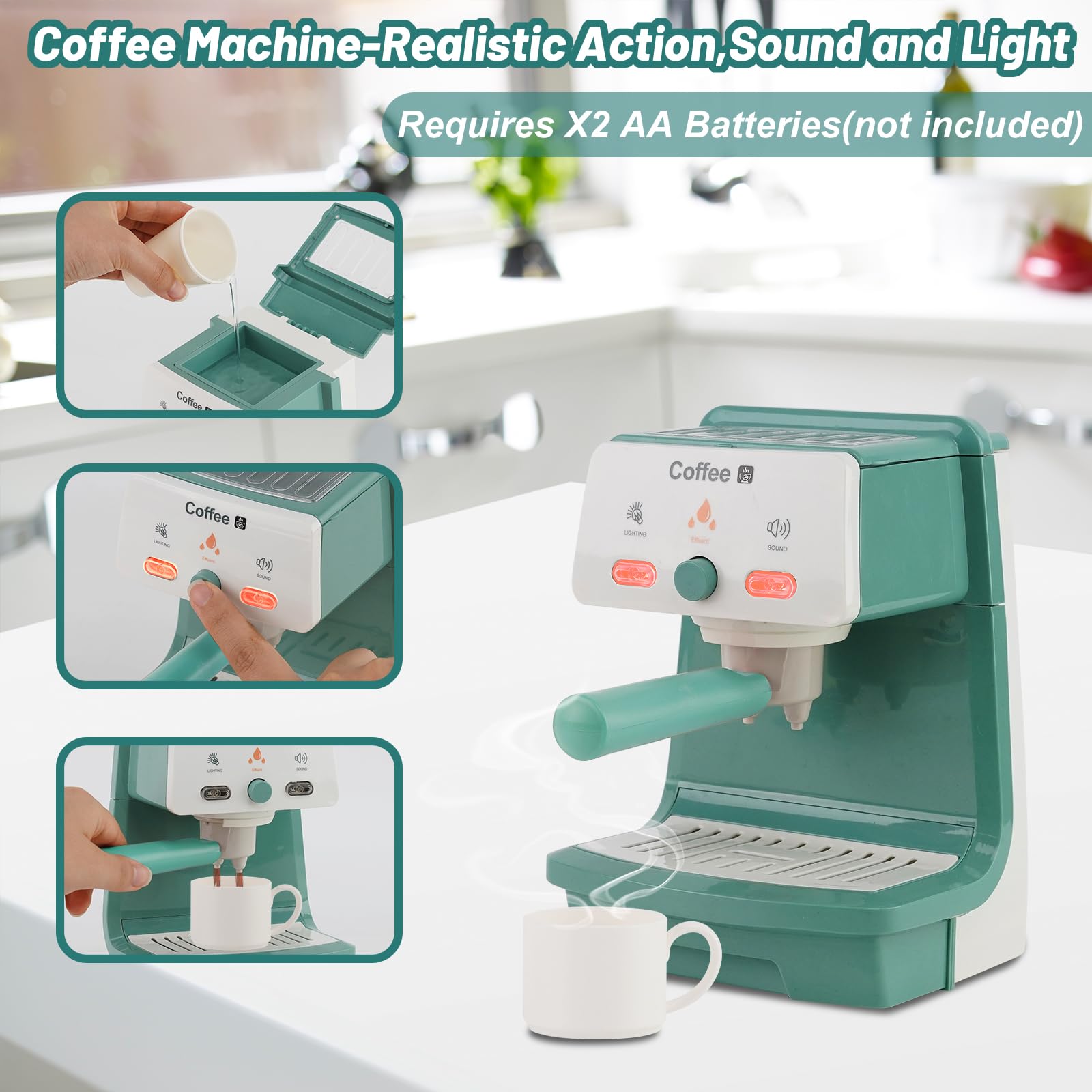 Set Elettrodomestici Cucina Bambini Con Rumori Colazione Tostapane Caffettiera Giocattoli Sbattitore Educativo Caffè Espresso Mini Gioco Accessori Playtive Panettiera Gelateria Finto Cibo 3+ Anni