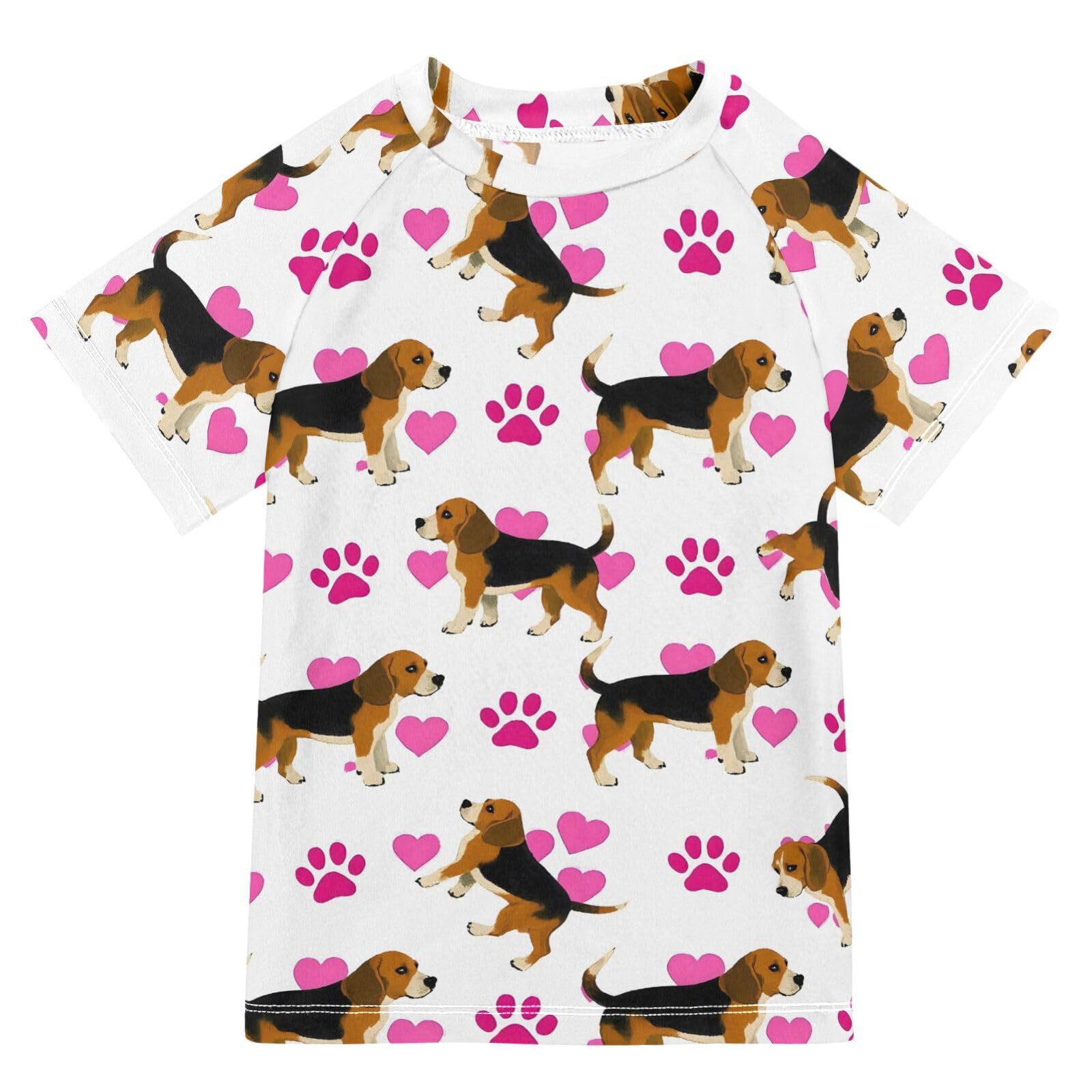 ALAZA Kids Rash Guard Boys Toddler Swim Shirts Short Sleeve Puppy Pink Footprints UPF 50+ 3T
