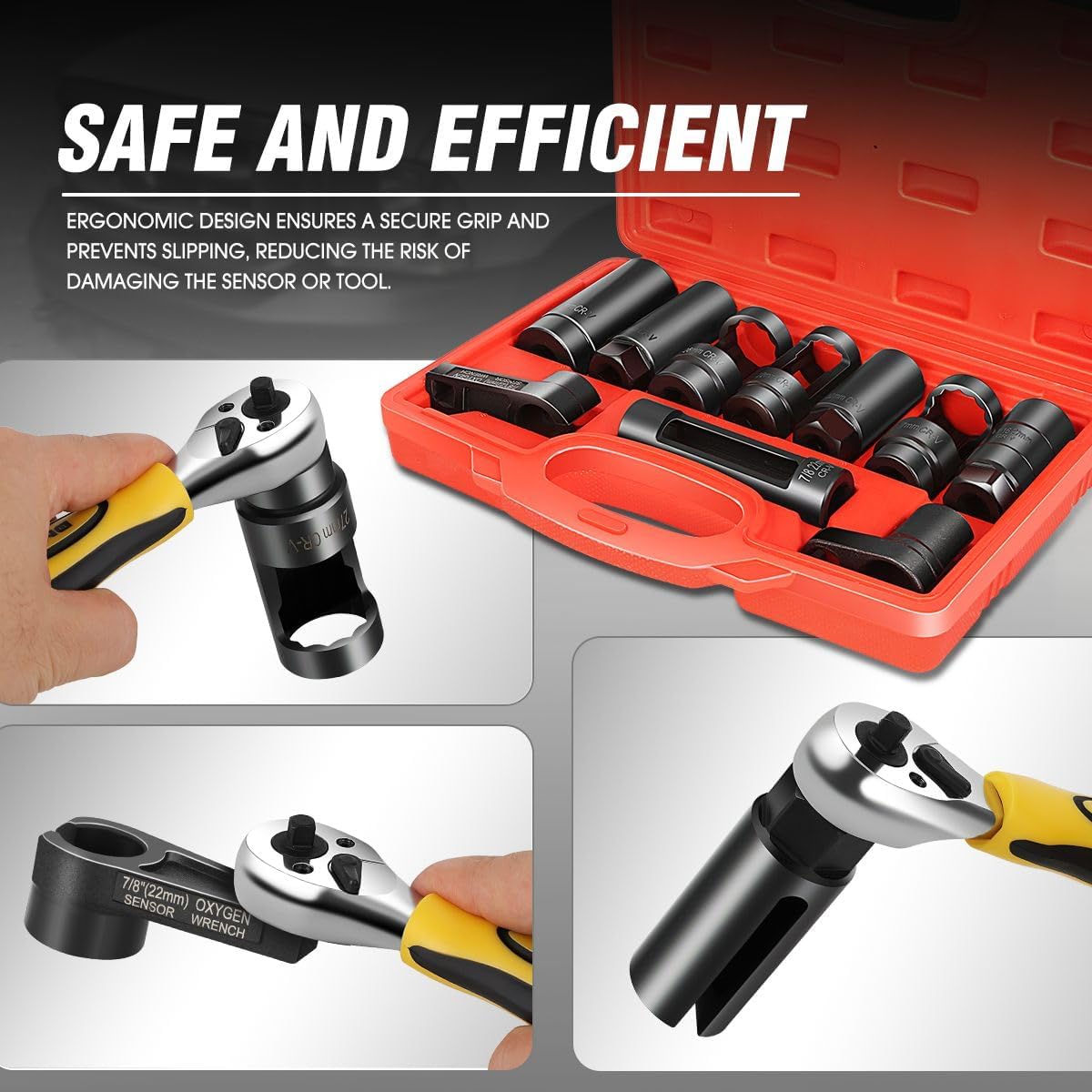 DNA MOTORING 10pcs Professional Oxygen Sensor Socket Removal Tool Set Oxygen Sensor Wrench Removal Tool Oil Pressure Sensor Socket Universal O2 Sensor Wrench Kit for Automotive Repair, TOOLS-00776