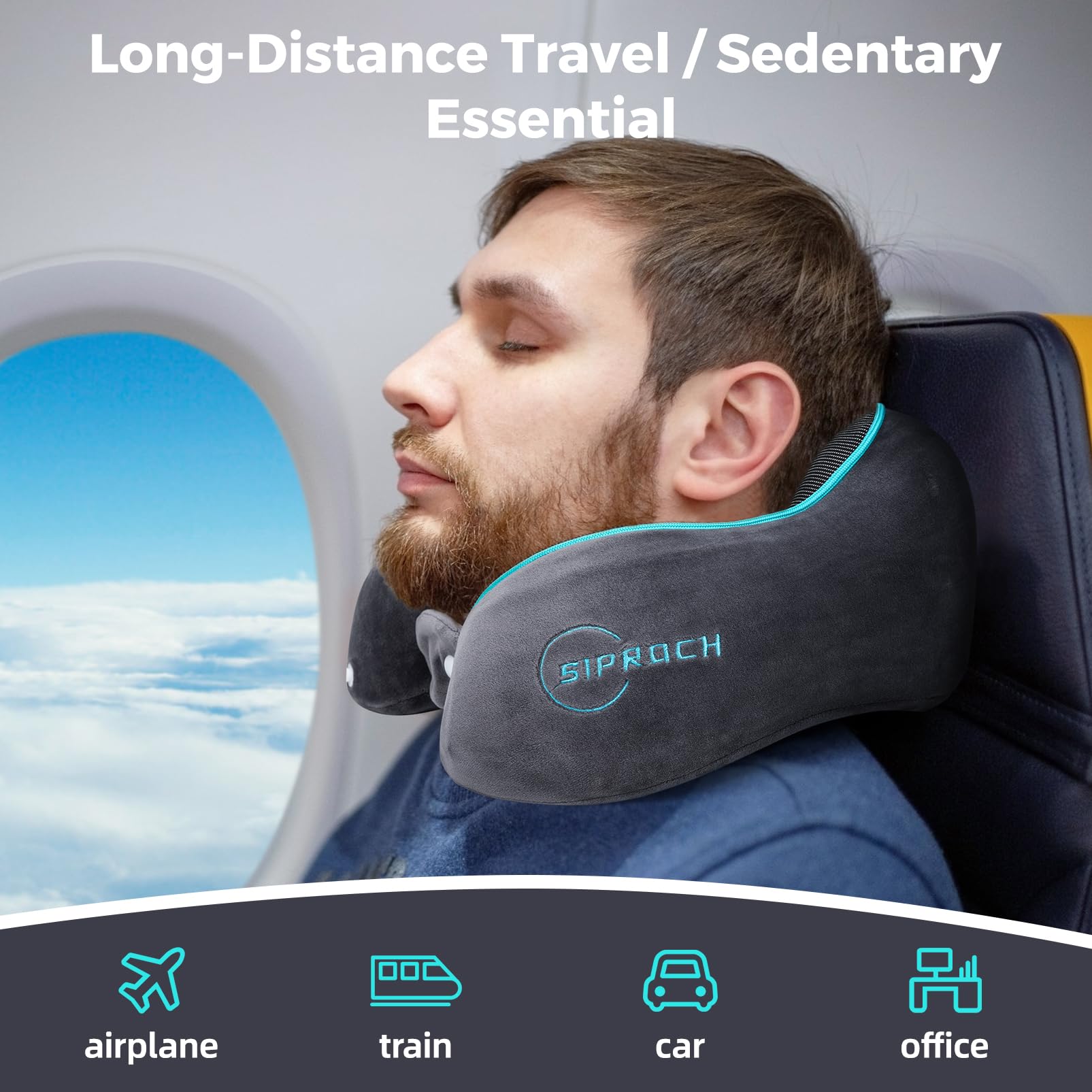 Siproch Cuscino Cervicale da Viaggio, in Memory Foam, per Collo per Aereo, Auto, Ufficio, con Maschera per gli Occhi