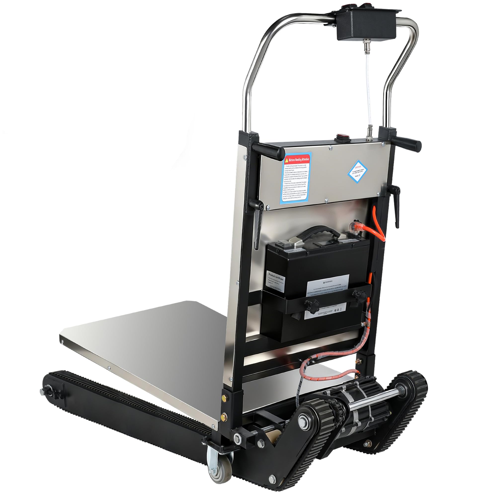 1250W Elektrische Sackkarre mit verlängert Gummiketten &Tragplatte, Elektrischer Treppensteiger 410kg Tragkraft, Treppen & Abstiege BewäLtigen, Treppensteiger mit für Möbeltransportieren