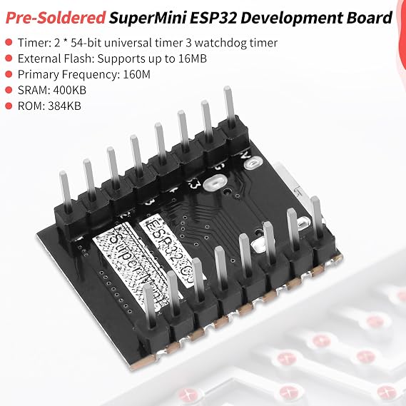 ESP32 ESP32-C3 Development Board, USB C Supermini ESP32 C3 2.4GHz Wi-Fi & Bluetooth 5.0 Pre-Soldered Pins Development Board for Arduino, 3PCS