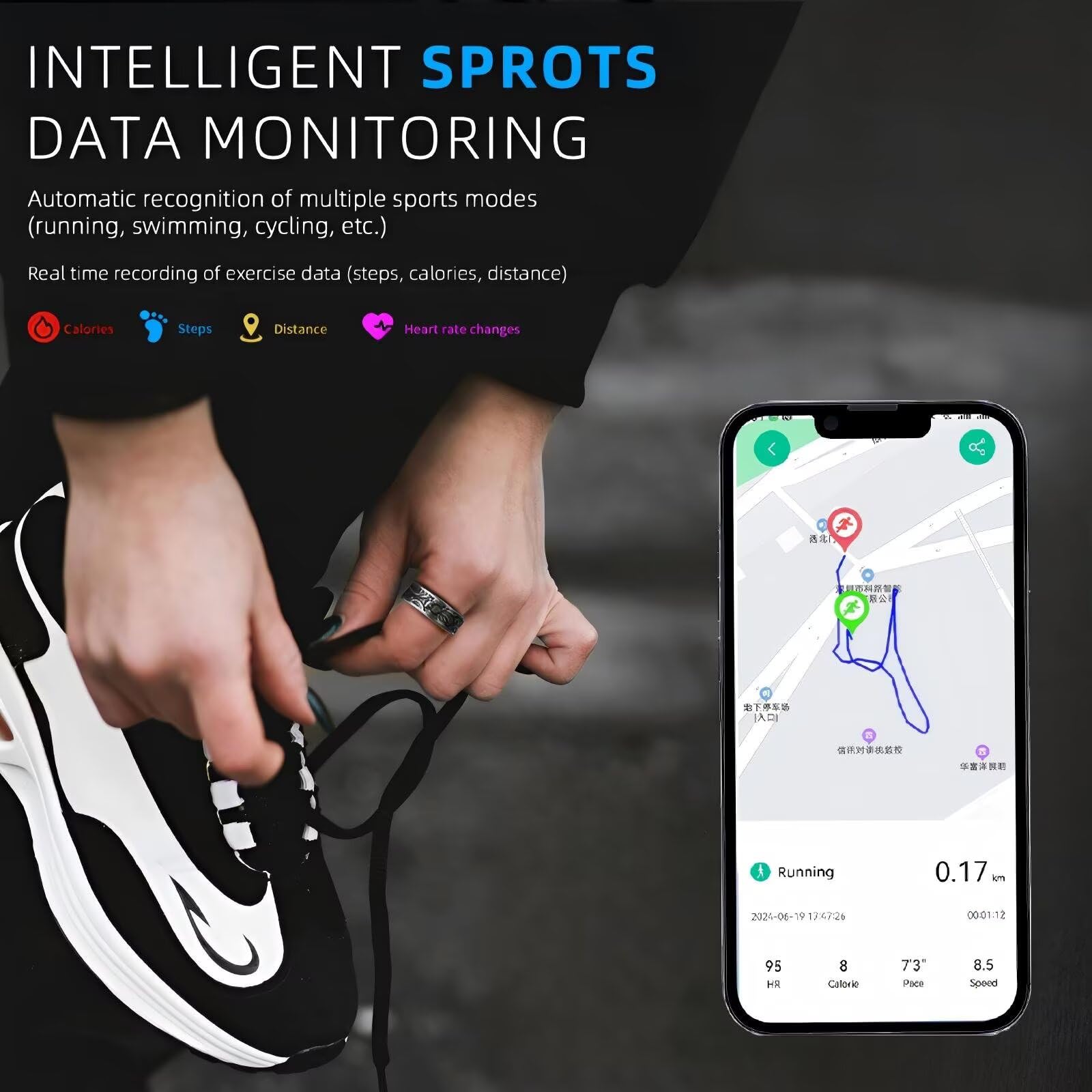 Smartringe für Herren Smart Ring Blutdruckmessung Damen Gesundheitsring Fitnessring Tracking Ring Schlaftracker Pulsmesser Schrittzähler Fitness Ring Tracker Health Ring für Android IOS,Schwarz