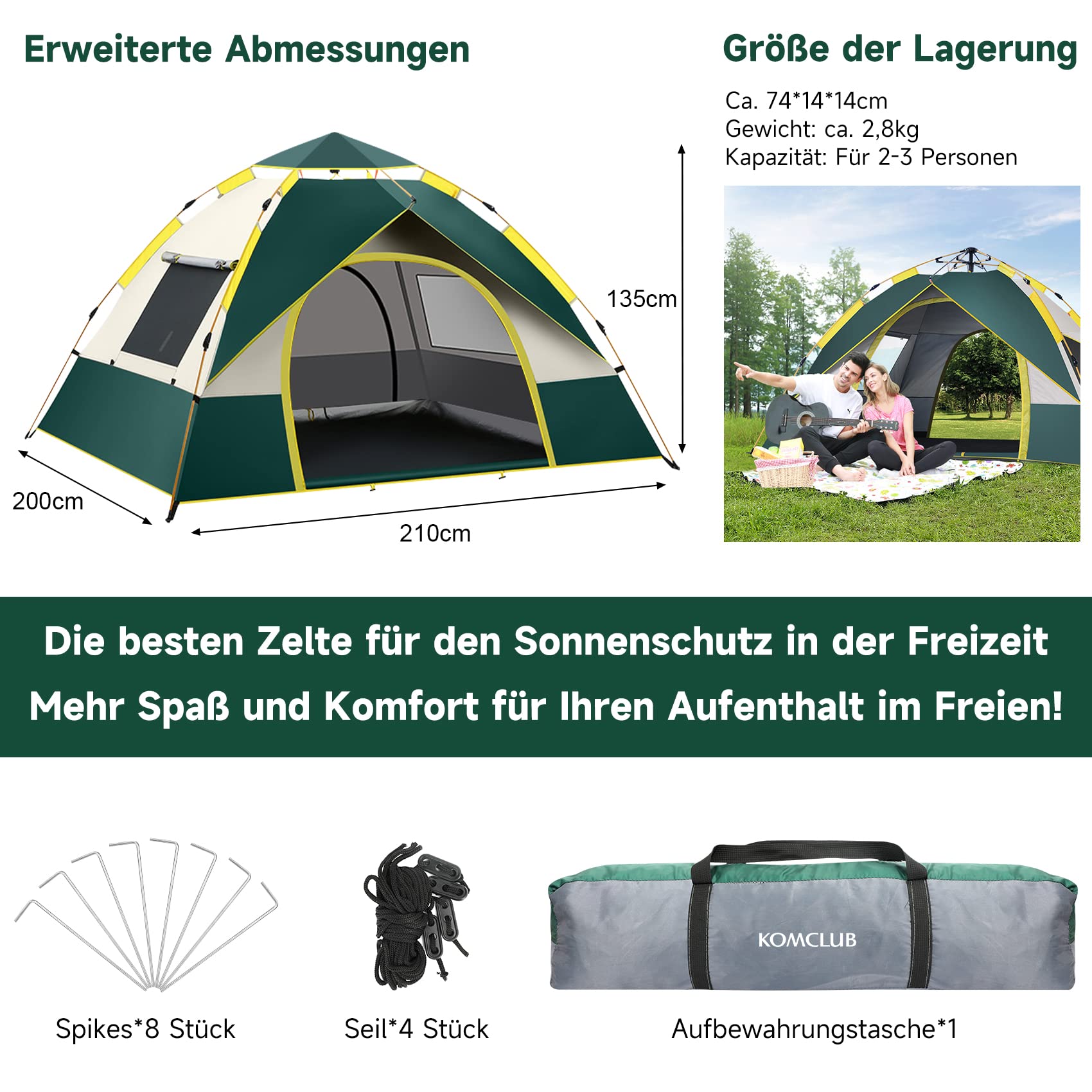 Automatische campingtent, winddicht, uv-bescherming, perfect voor strand, outdoor, reizen, wandelen, kamperen, jagen, vissen, enz., lichte tent voor 1-2 personen