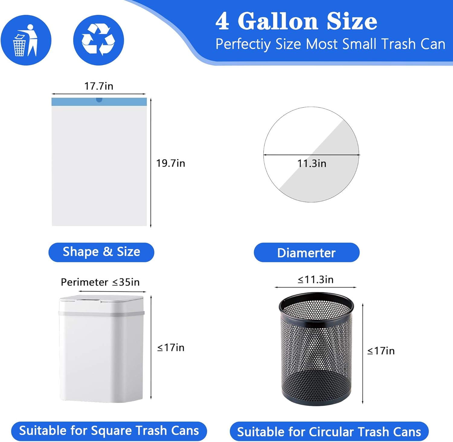 Small Trash Bags, -1.2 Mil Dstring Mini Garba Bags, White Plastic