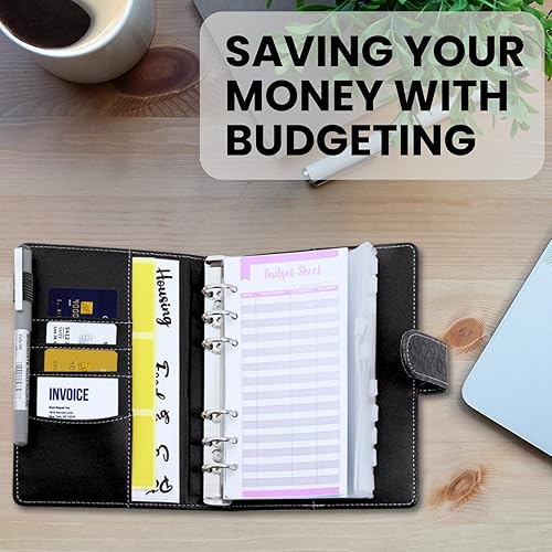 Miniatura 2 de Carpeta de presupuesto con sobres con cremallera, libro de presupuesto con sobres de efectivo, carpeta A6 de piel sintética de alta calidad con