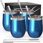 Neuf CHILLOUT LIFE Gobelet en acier inoxydable paquet de 2 12 oz - Coupes à vin à double paroi avec des lids et des pailles pour café, vin, cocktails, noir (paquet de 2 Coupes)