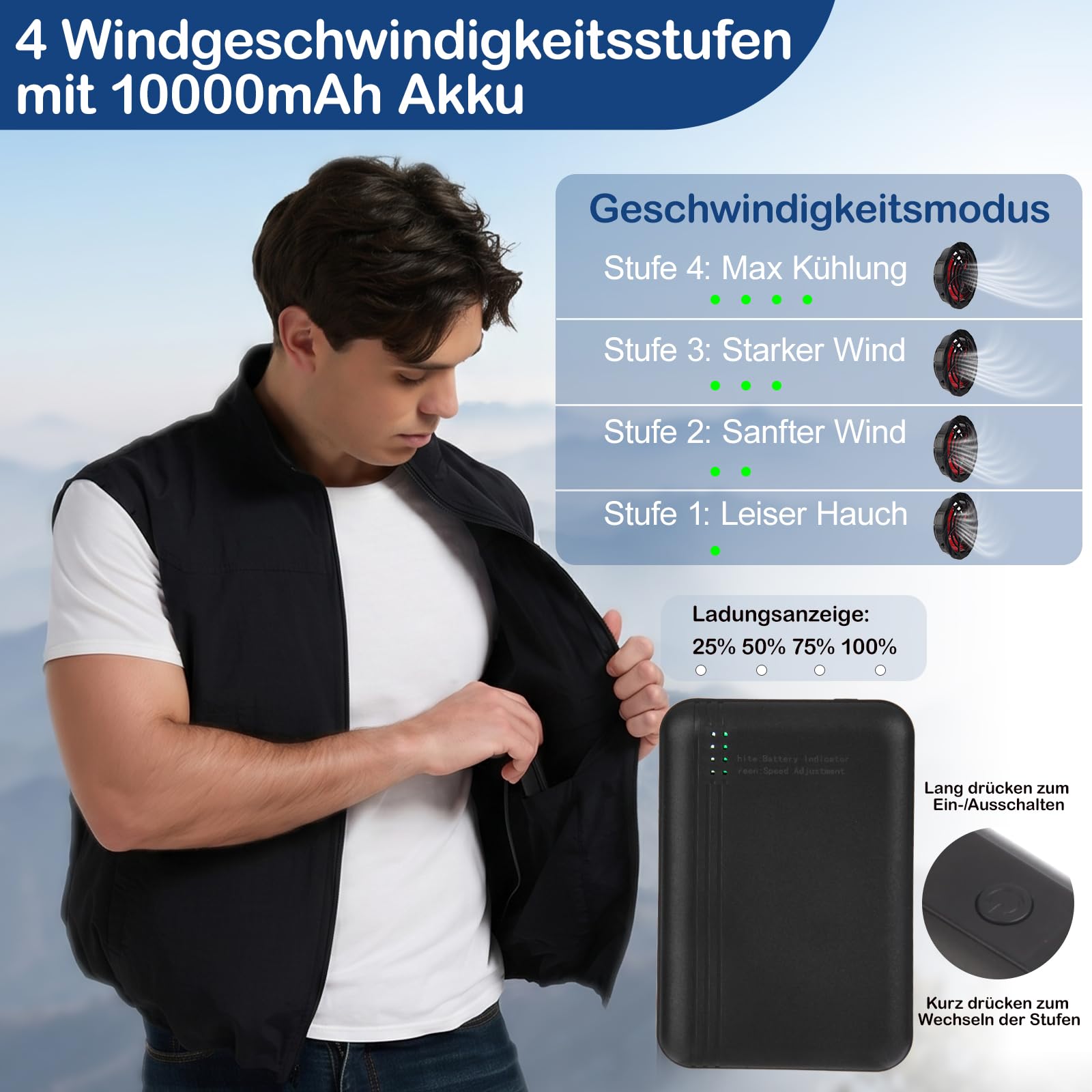 Gilet refrigerante da 12 V, con 4 ventole e batteria, giacca termica elettrica per uomo e donna, per campeggio, escursionismo, ciclismo, lavoro