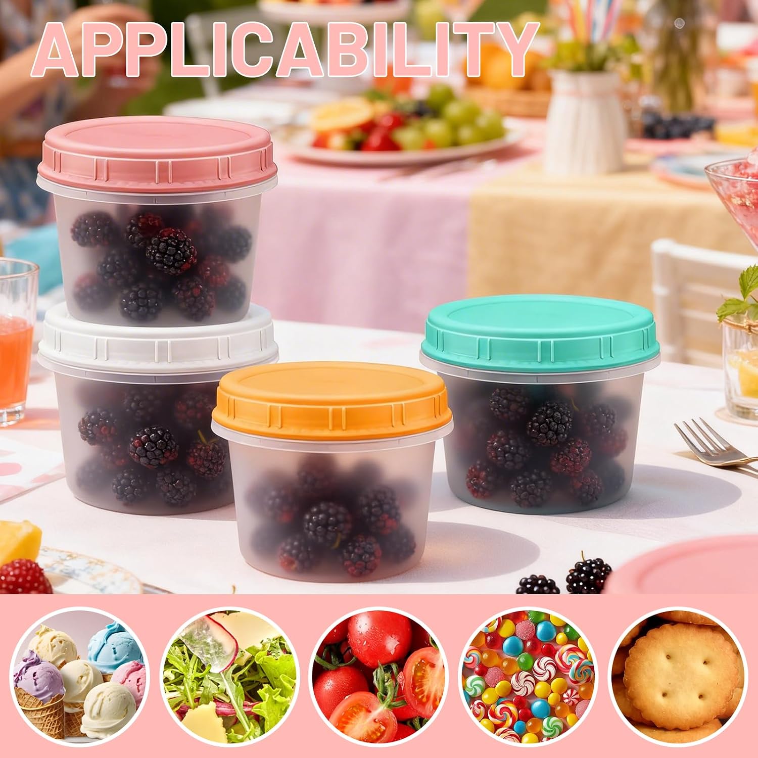 12 Pack Freezer Containers with Screw On Lids, 13oz Stackable Reusable Food Storage Container, Airtight Plastic Storage Containers with Twist Top Lids for Food Sauce Jello Soup image 4