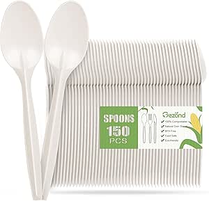 Gezond 150 Count Compostable Spoons White Heavyweight Spoons 6.7 Inch ...