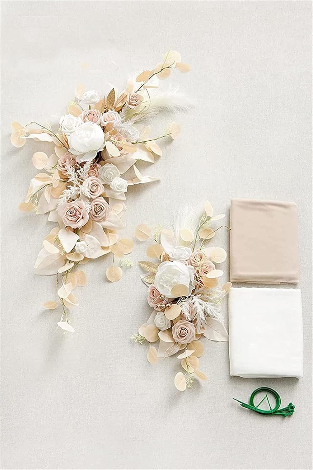 Wedding Arch Flowers with Draping Fabric Kit (Pack of 4) - 2 Pcs Floral Arrangement and 2 Pcs Fabric Drap,DIY Garden Craft Art Decoration,Beige