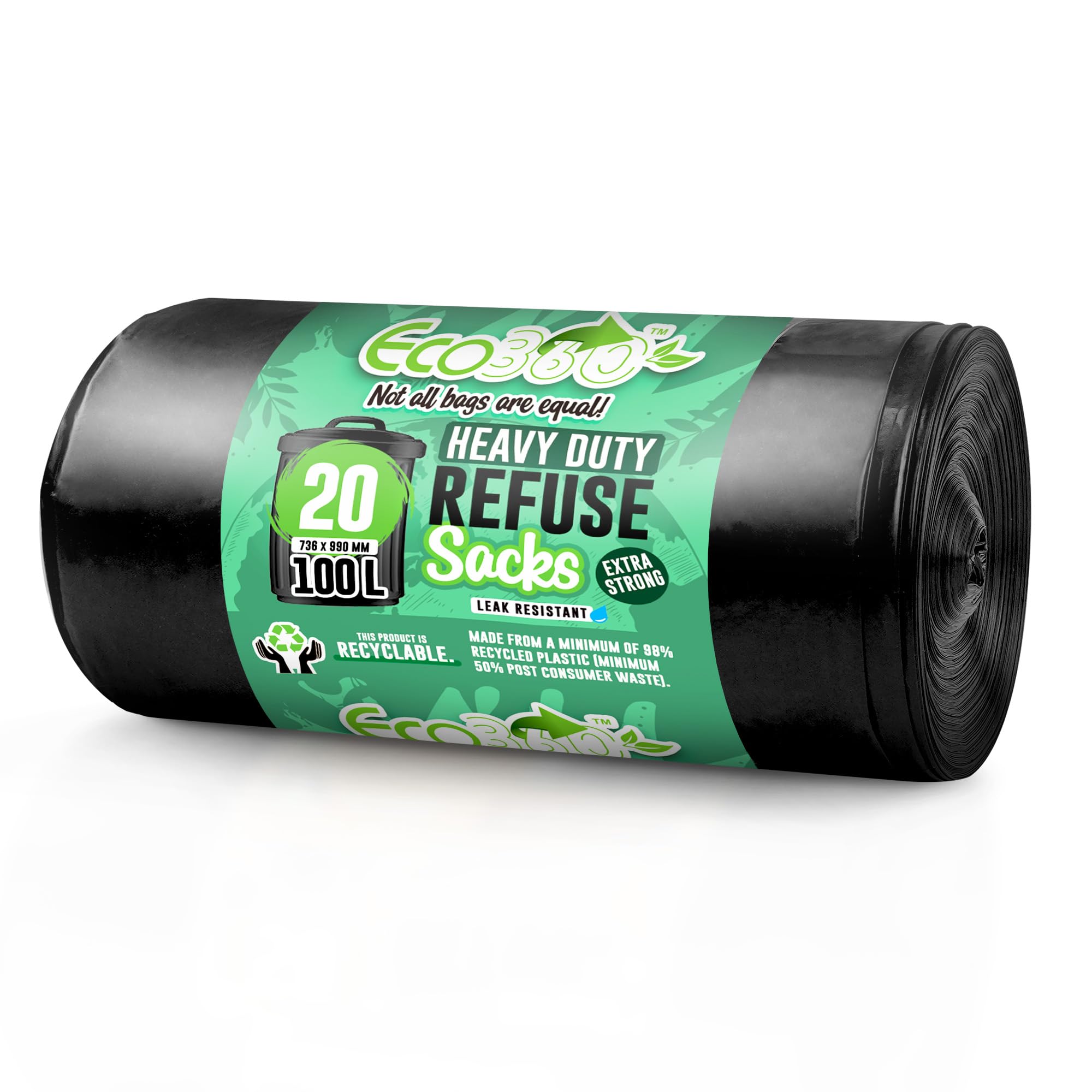 ECOBAG NOT ALL BAGS ARE EQUAL Refuse Sacks - Heavy Duty - 100L - Black