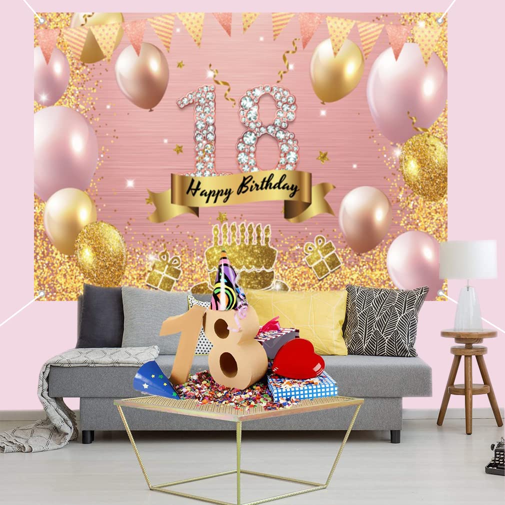 Striscione 18° Compleanno Ragazza – Gonfalone In Tessuto Vinile Oro Rosa 90x180cm Per Decorazioni Festa