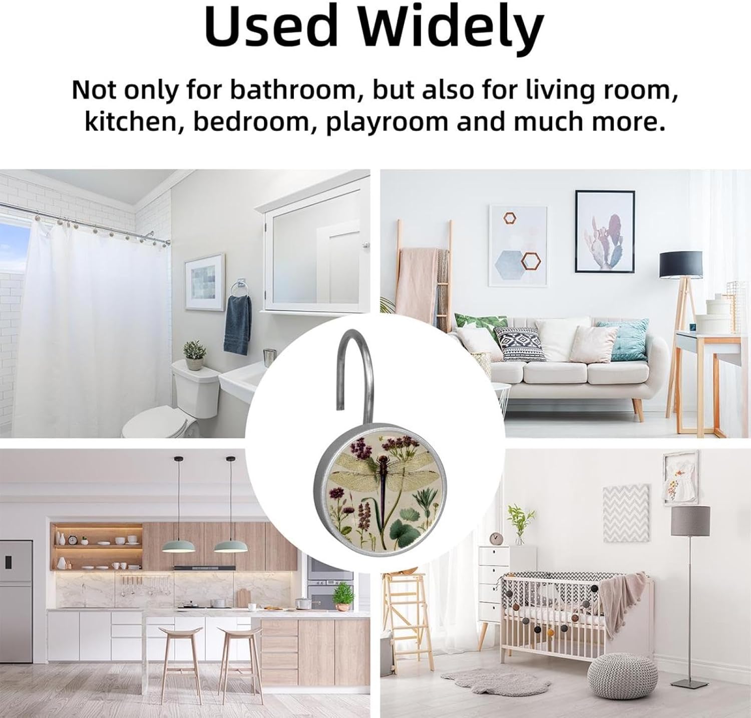 12PCS Purple Dragonfly Antique Botanical Wildf (5) Shower Curtain Hooks Metal Rust Resistant Decorative Shower Curtain Hooks Bathroom Decorations