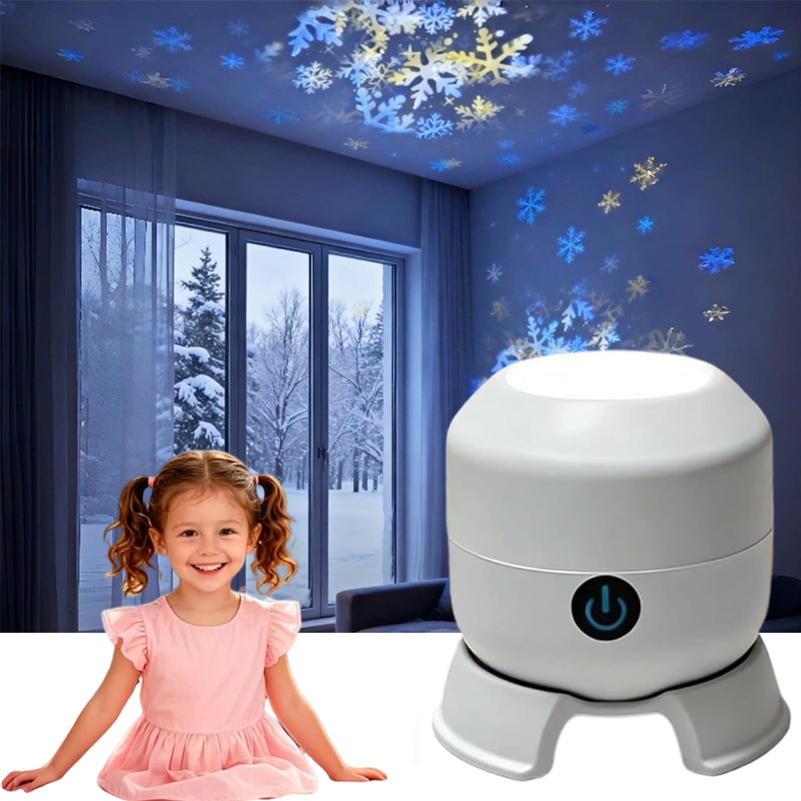 Dynamic Rotating Led Projector Light, USB Rechargeable Ocean Projector Light with Fish, 360° Rotating Night Light Projector Perfect for Relaxing, Meditating, Bedroom, Party (Snowflakes)