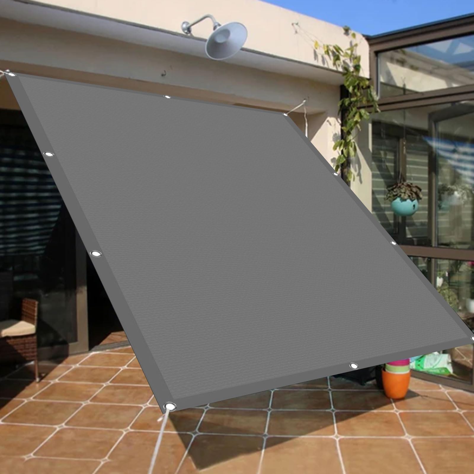Toile d'ombrage imperméable et anti-UV 3.5x4m avec oeillets gris clair