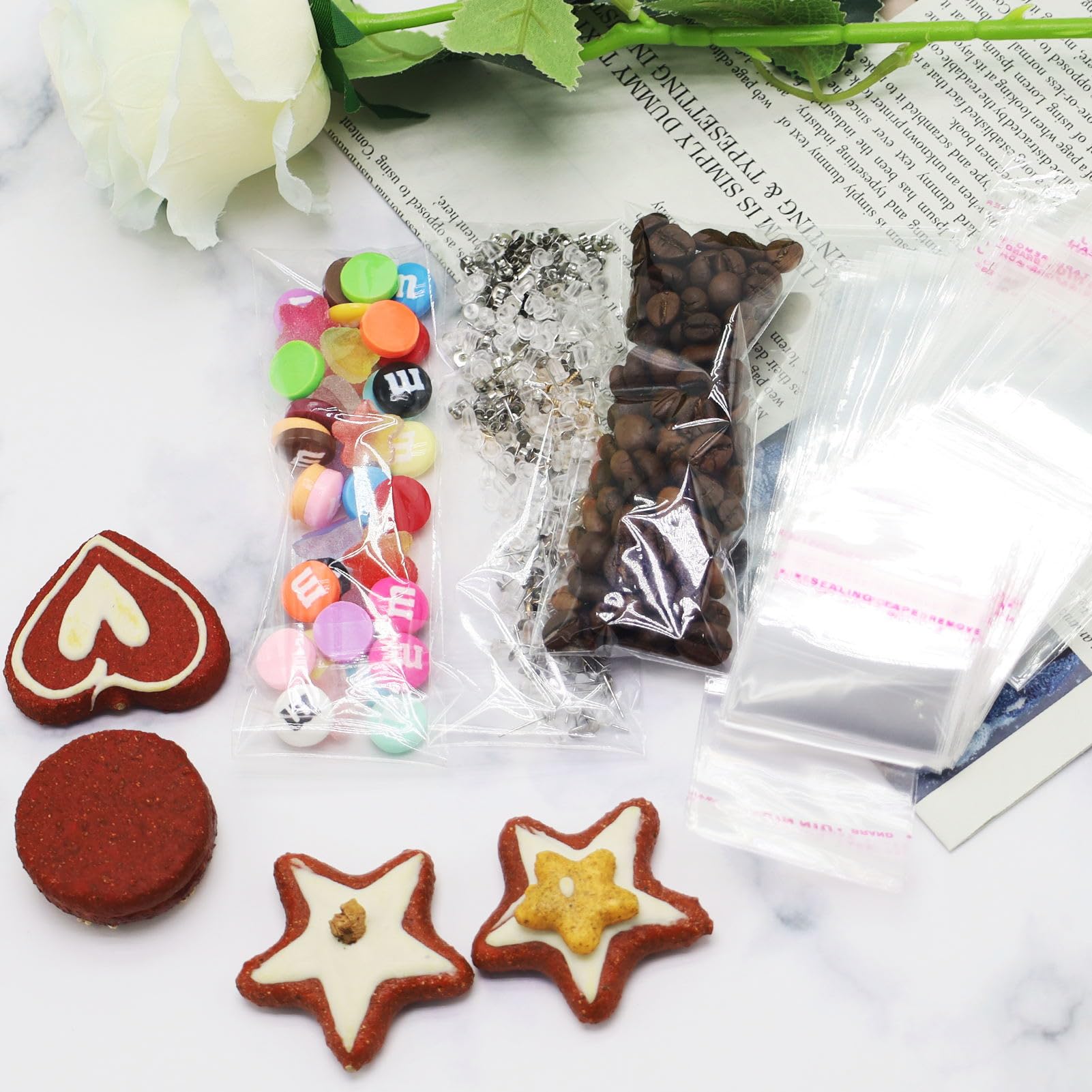 Zydiwo 300 Pièces Sacs de Cellophane Auto-adhésif Petit Sac Alimentaire Transparent OPP Sachet pour Sucette Biscuits Chocolat Bonbons (7 * 14cm