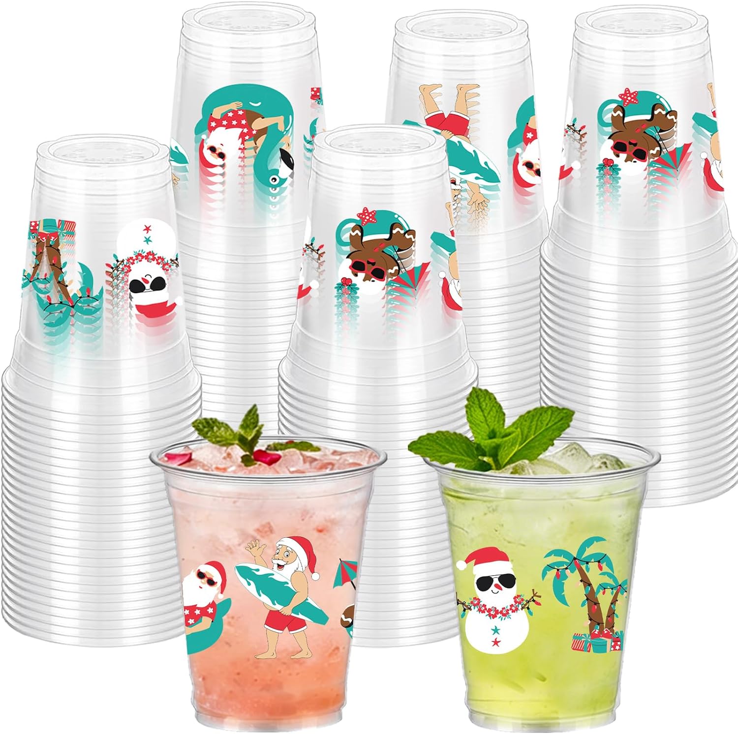 50Pcs Christmas in July Disposable Plastic Cups 12 oz, Summer Christmas Party Decorations for Beer, Coffee & Snacks, Holiday Themed Cups for July Xmas Celebrations