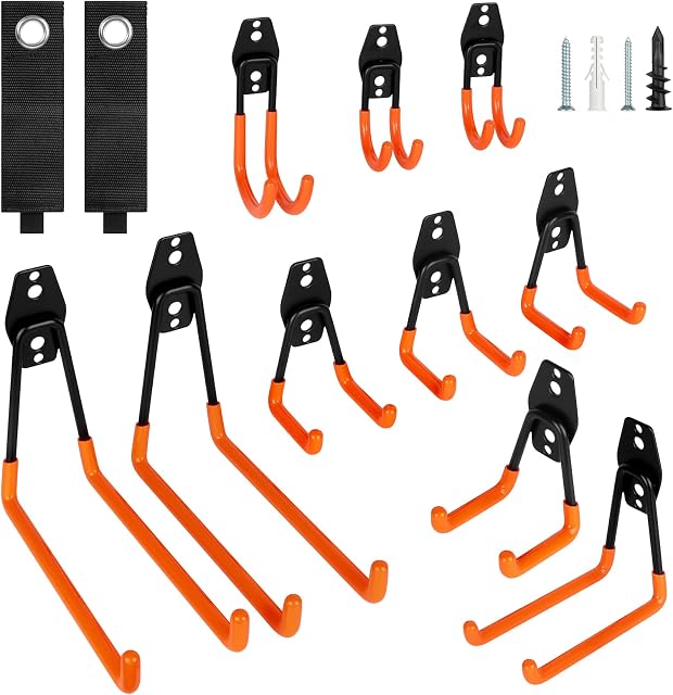 Kitmiido Garage Hooks Heavy Duty 12 Pack, Steel Garage Storage Hooks Utility Wall Mount&Tool Organiser Anti-Slip Garage Wall Hooks for Organising Bike, Ladder, Garden Tools, Ropes, Cables