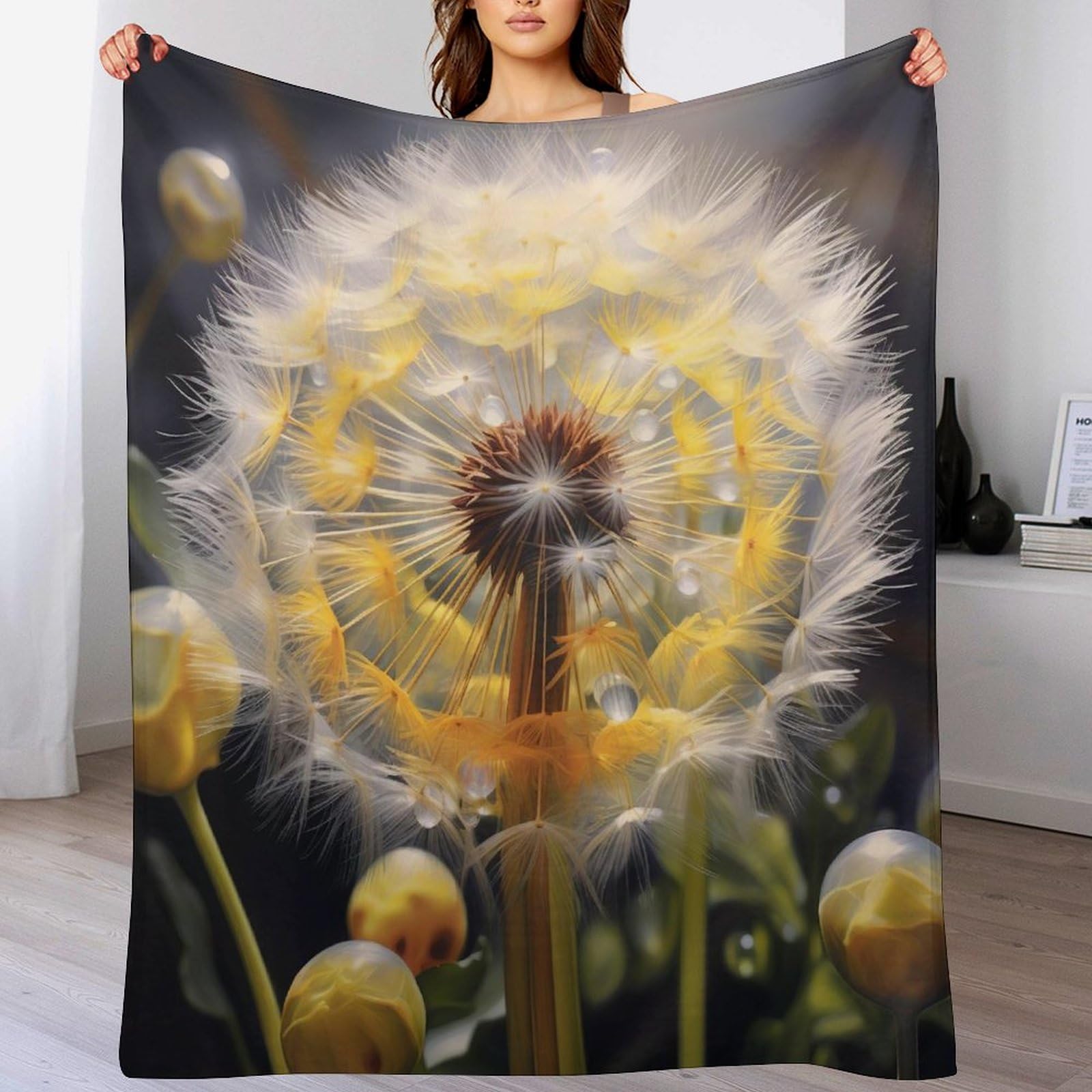 Couverture polaire Dandelion en flanelle de polyester 130x150 cm pour lit et canapé