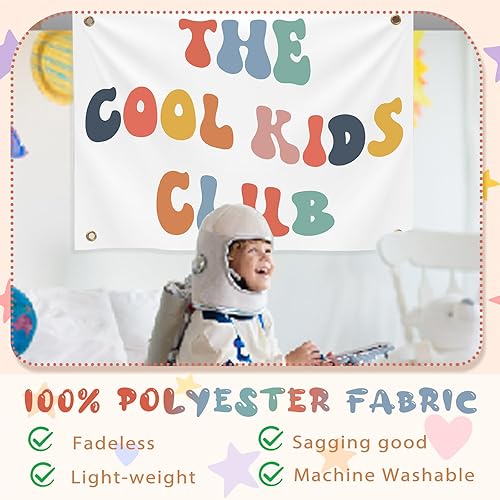 Miniatura 4 de Yinkin The Cool Kids Club - Pancarta de pared para sala de juegos, 36 x 26 pulgadas, colorido tapiz para colgar en la pared para dormitorio,