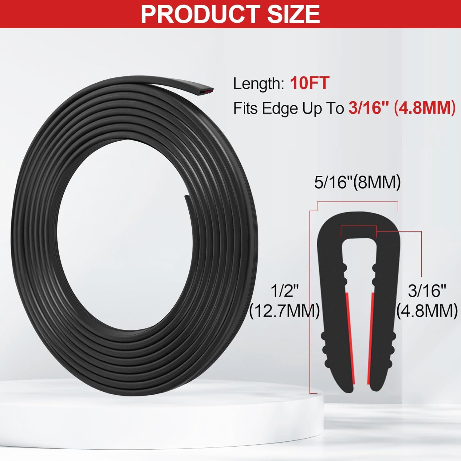 tolanbbt rubber edge trim u channel - 3/16" self adhesive sheet metal edge guard protector, epdm seal strip for car doors, steel plates, glass, hatches, table corners, fit 3/16"(4.8mm), 10ft, black 3/16" x 10'l black