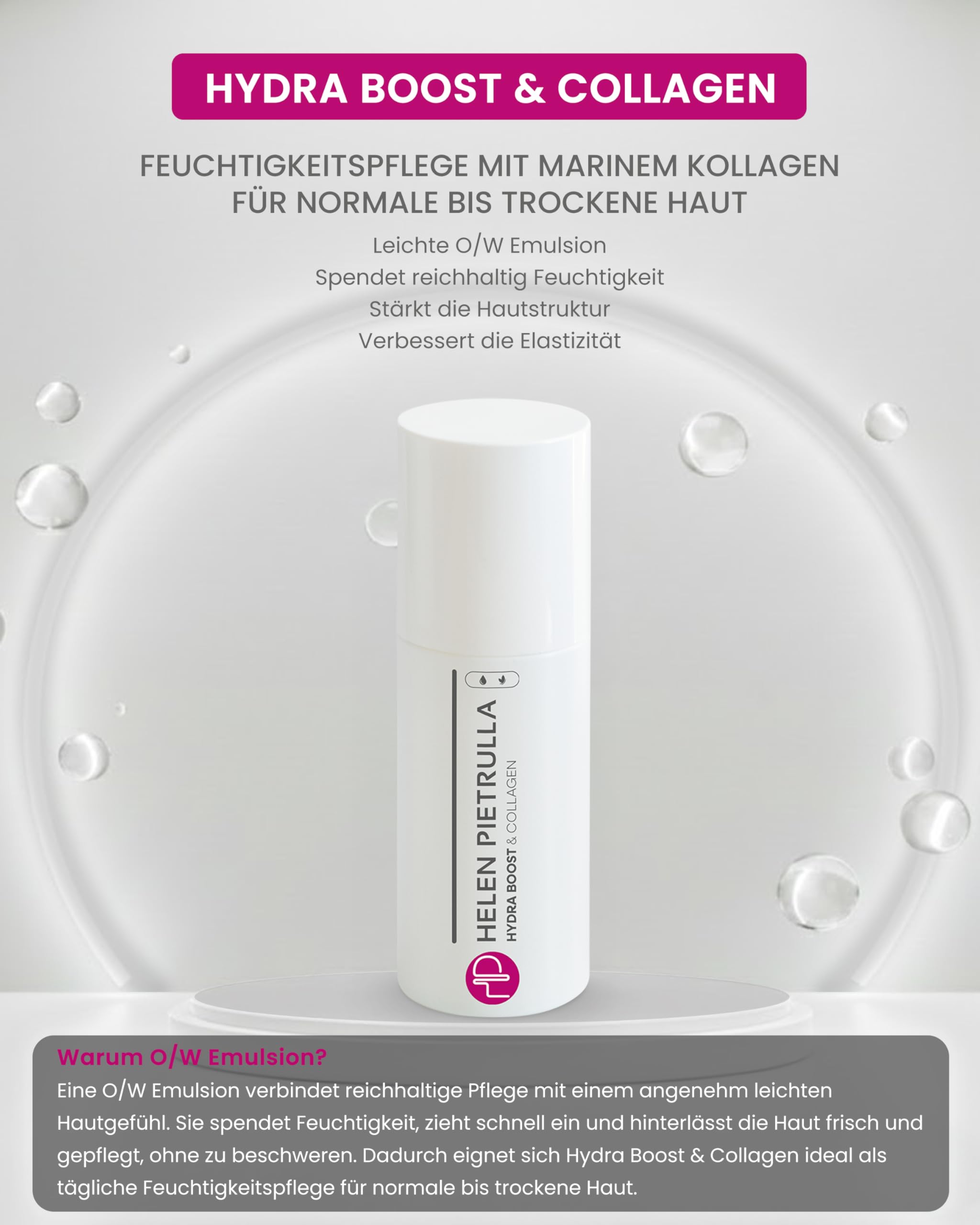 Helen Pietrulla Hydra Boost & Collagen 100 ml Feuchtigkeitscreme | Beruhigend, straffend, feuchtigkeitsspendend und Anti-Aging Pflege mit Kollagen, Kamille & Vitamin E für glatte Hautbarriere.