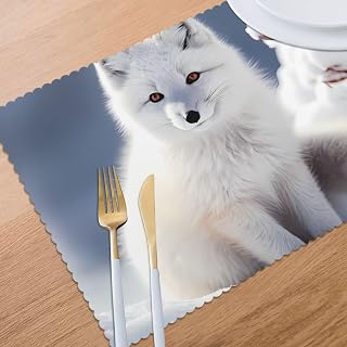 Arctic Fox in The Snow 6-Piece Set of Washable Woven Placemats, Durable and Wear-Resistant Decorative Placemats, Easy to Clean
