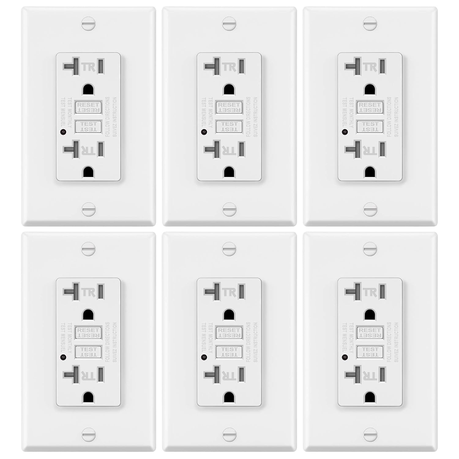 6 Pack - ELECTECK 20-AMP, 125-VOLT Ground Fault Circuit Interrupter Outlets, Industry Grade Tamper-Resistant (TR) GFCI Receptacle, ETL Certified, White: Tools & Home Improvement