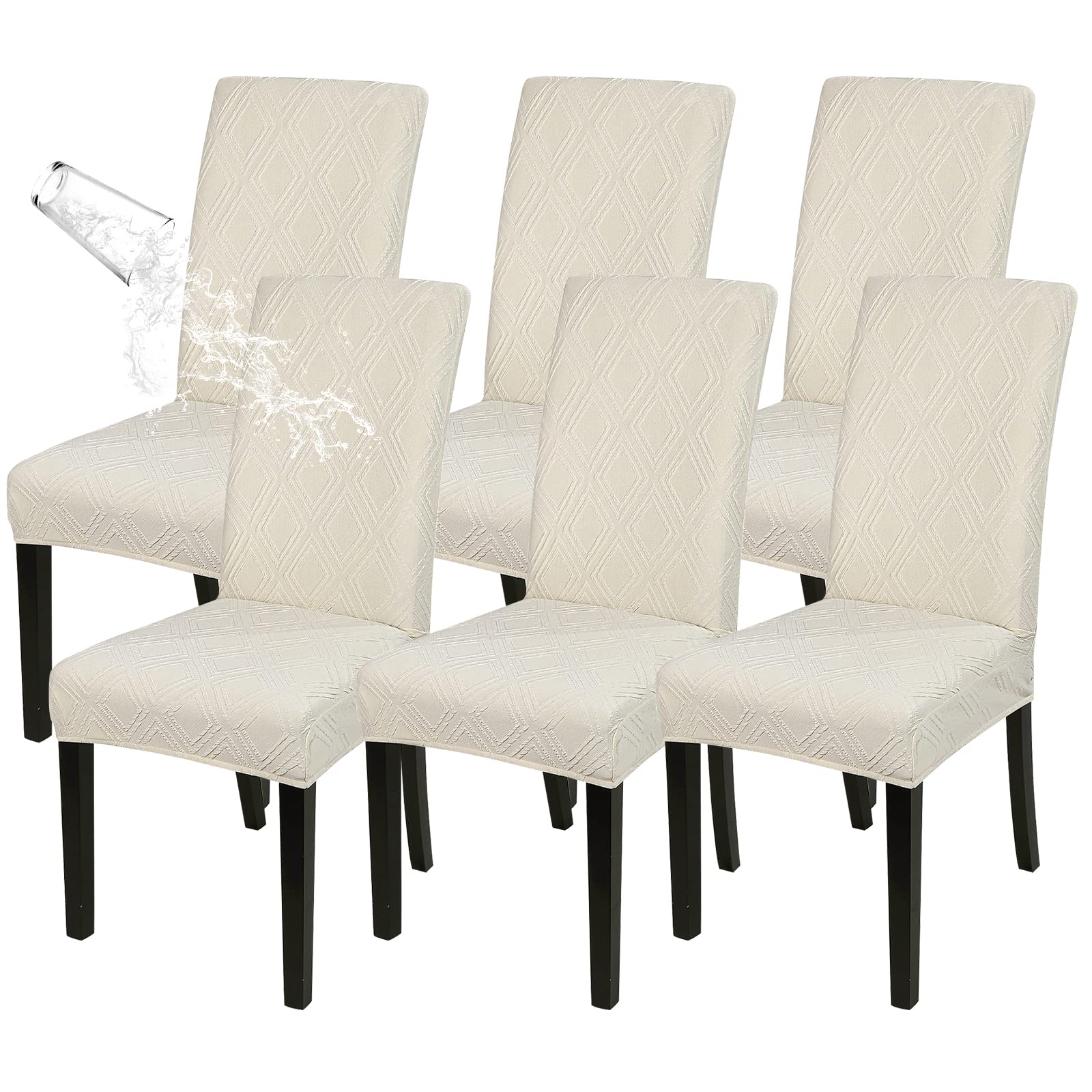 SearchI Waterproof Dining Room Chair Covers Set of 6, Stretch Parsons Chair Slipcovers Removable Washable Kitchen Chair Protector Cover for Dining Room, Hotel, Banquet?Beige,6PCS?