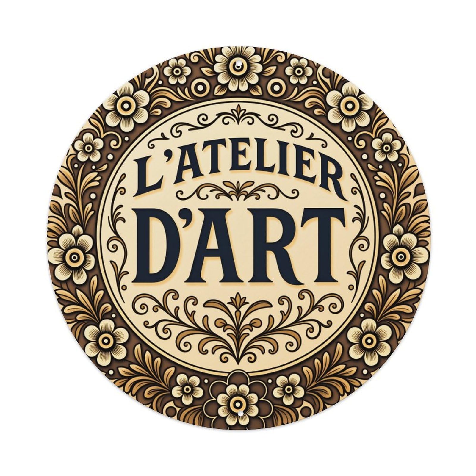 Floral Ornamental Circular Design Pattern- Round Tin Sign Vintage Style Metal Sign Home Bar Garden Wall Plaque Decor Metal Poster 8x8 Inch