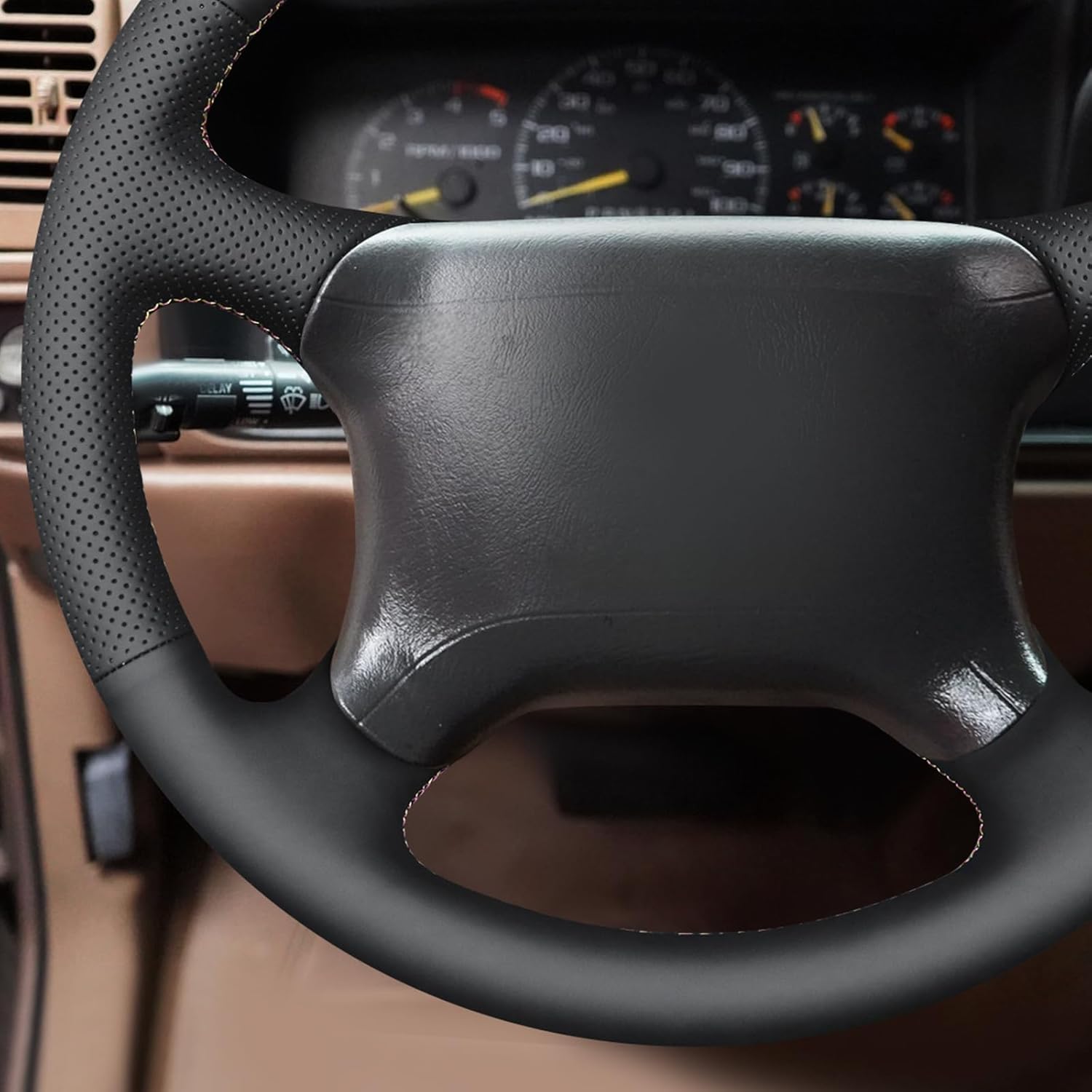 MEWANT Hand Stitched Steering Wheel Cover Wrap for Chevrolet Tahoe Silverado 1995-1997/Chevrolet C1500 C2500 1995-1997 Steering Wheel Accessories for Tahoe Silverado