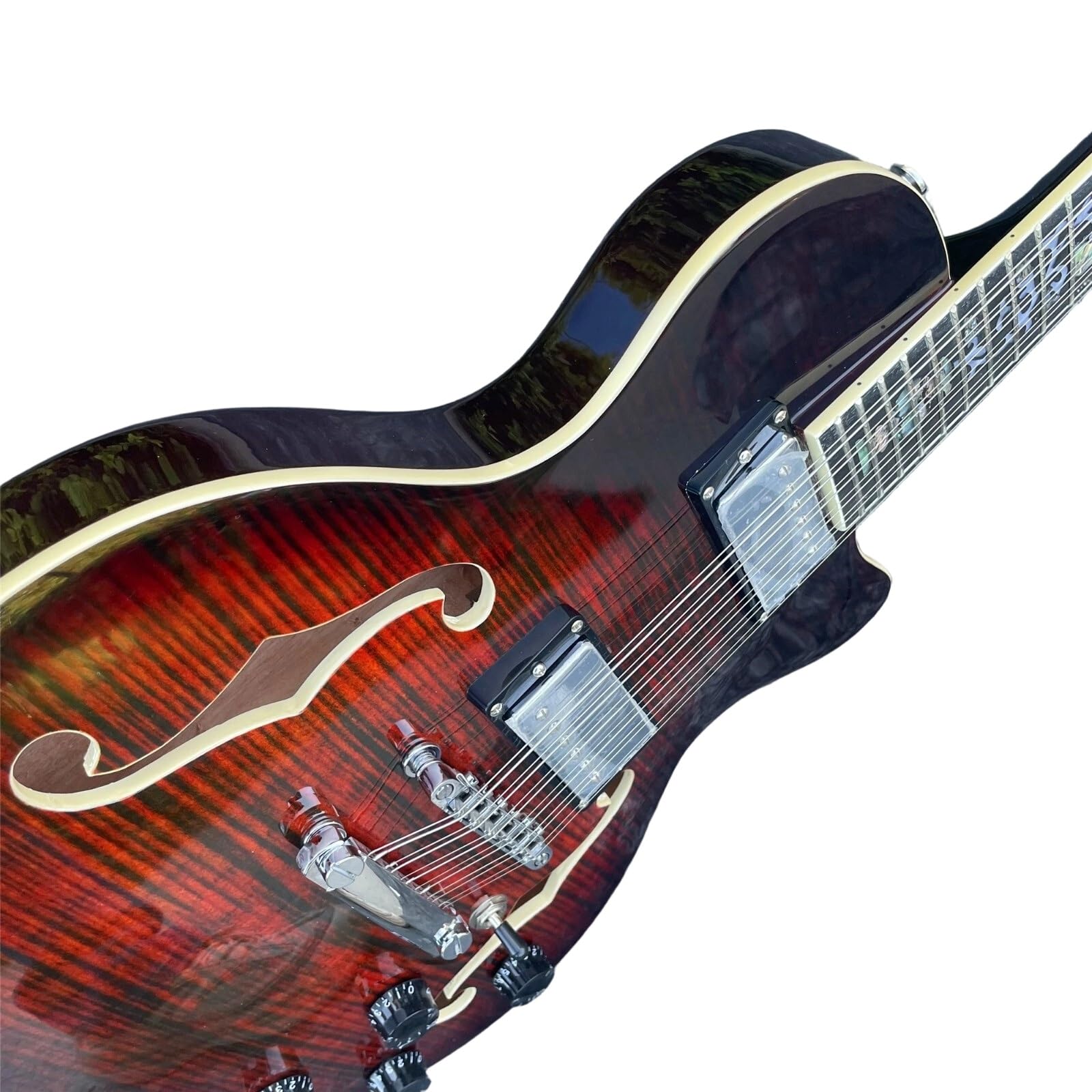 Guitarra Eléctrica Instrumentos Musicales Guitarra Eléctrica Jazz De 12 Cuerdas Pastilla Humbucker De Cuerpo Semihueco Arce Flameado Marrón