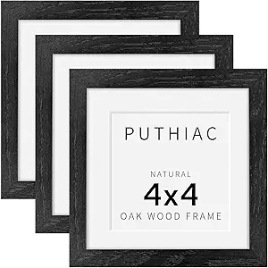 4x4 Oak Wood Picture Frame - 4"x4" Photo Frame, 4x4 Picture Frame Wood, Natural Solid Wooden Picture Frames for Wall Art Photo and Prints(3 Pack, Black)