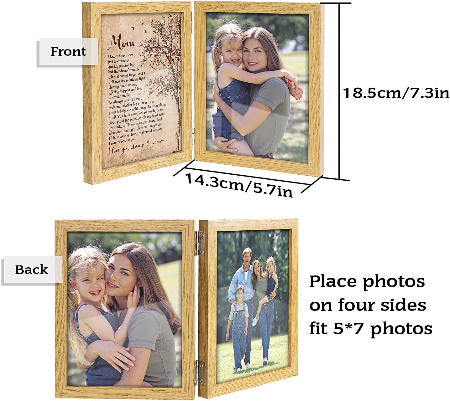 kullder Mom Gift from Daughter Son for Christmas, Birthday, Mother's Day Poem in Frame Personalized Picture Frames for Mom Double 5x7 Hinged Photo Frame Gifts for Best Mother - Image 4