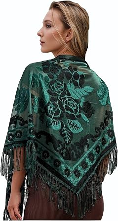 DQSSYTTX Short Warm Scarf with Tassels Women Velvet Shawl Long Tassel Scarf Warm Shawl Floral