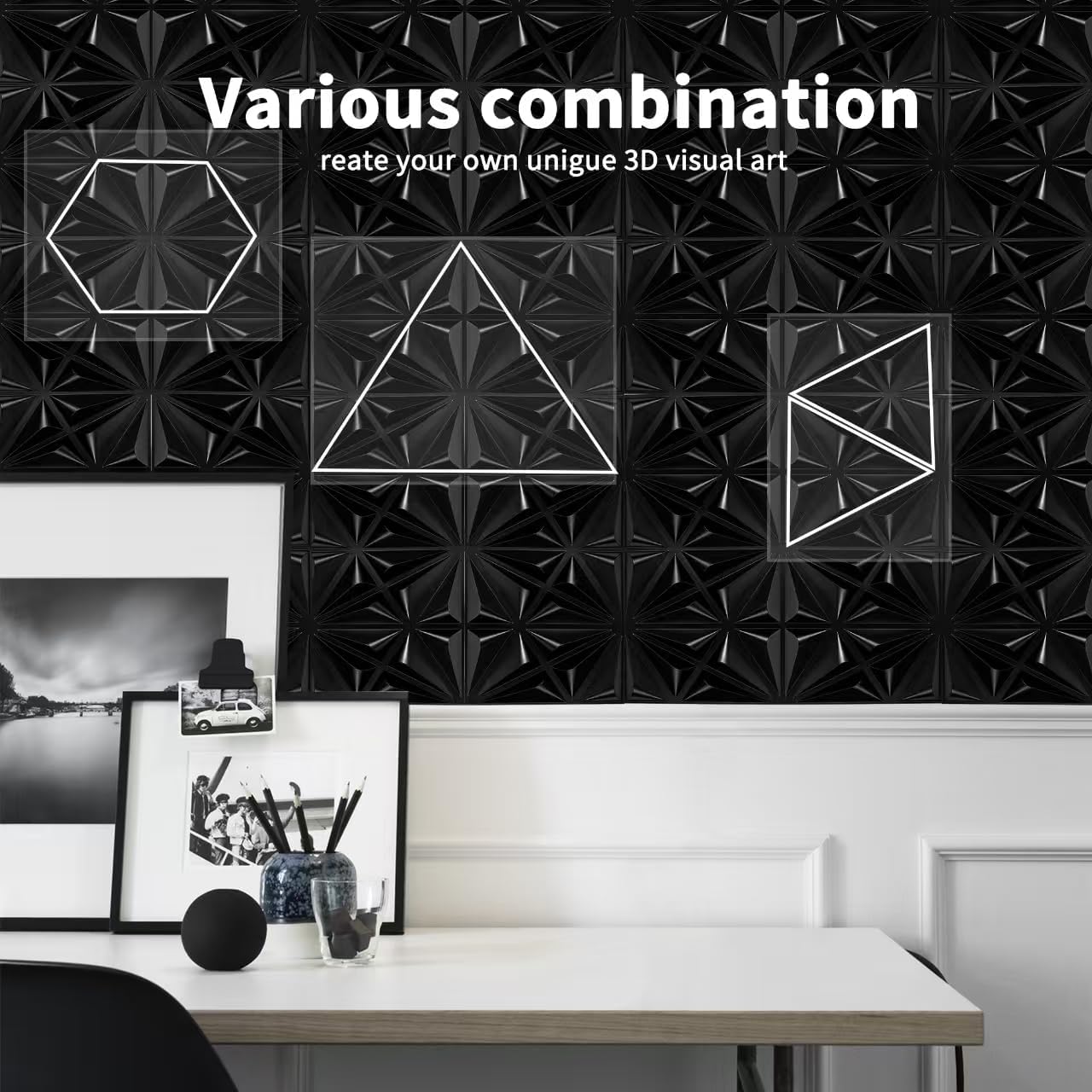 33 Pack 3D Wall Panels for Interior Wall Decor, Accent Wall Peel and Stick, Design Accent Wall Panels Black, 12''x12'' 3D Wall Panels for Gaming Room, Bedroom,TV Background,Home Renovation