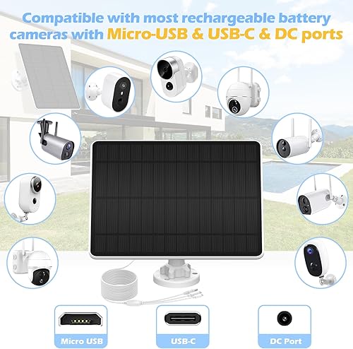 Miniatura 8 de Panel solar para cámara de seguridad, panel solar de cámara para cámara de seguridad de batería recargable integrada con puertos micro USB y USB-C y