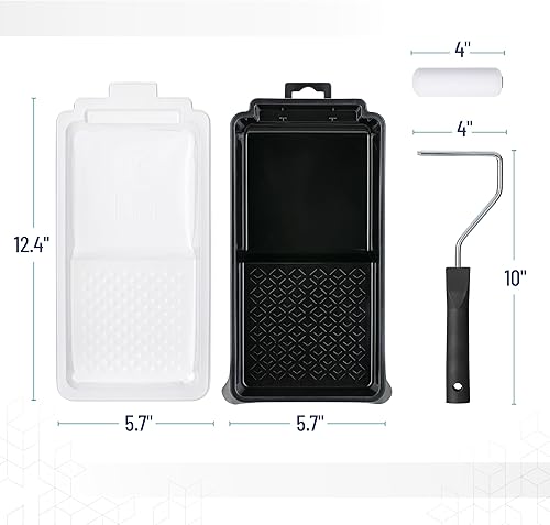 Miniatura 3 de Bates - Juego de rodillos de pintura de espuma de 4 pulgadas, 8 piezas, kit de rodillos de pintura pequeños, 1 bandeja de pintura de plástico negro,