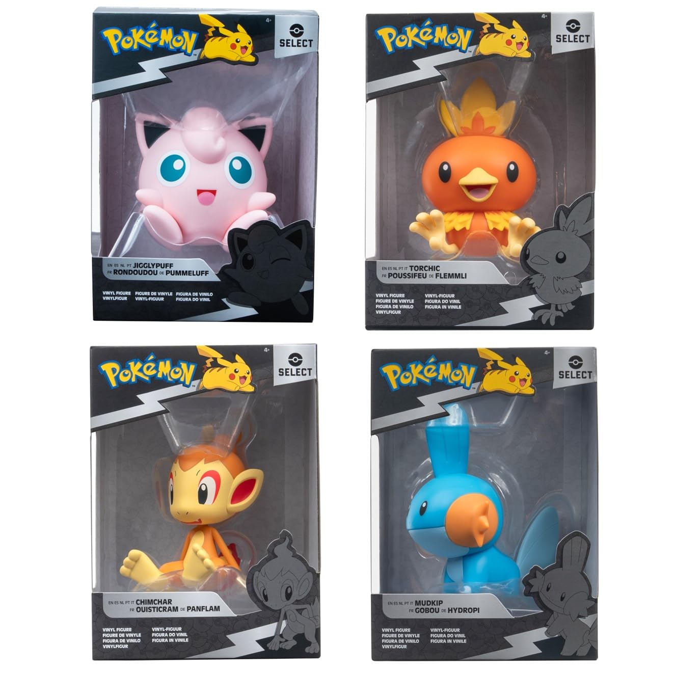 Pokémon Pokemon Select Vinyl Collectible Figures - Torchic, Mudkip, Chimchae, Jigglypuff - Official Collectible Figure for Children 4+