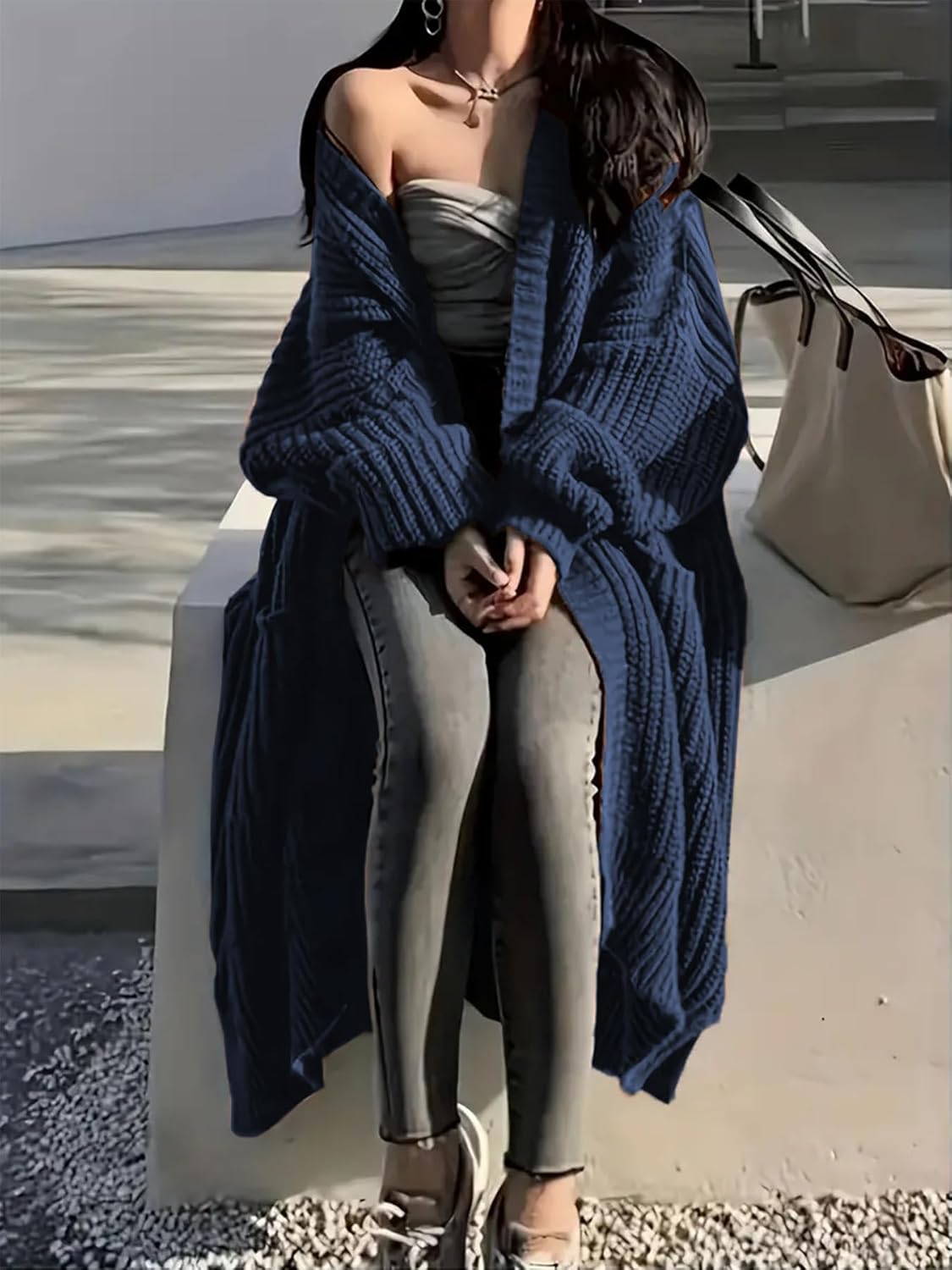 Womens Long Cardigan Sweaters Open Front Oversized Duster with Pocket for Women 2025 Fall Winter Knit Design Coats