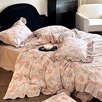 Vista 35 de 3 piezas de juego de funda de edredón tamaño individual XL, funda de edredón blanca con estampado floral azul, ropa de cama coquette de algodón