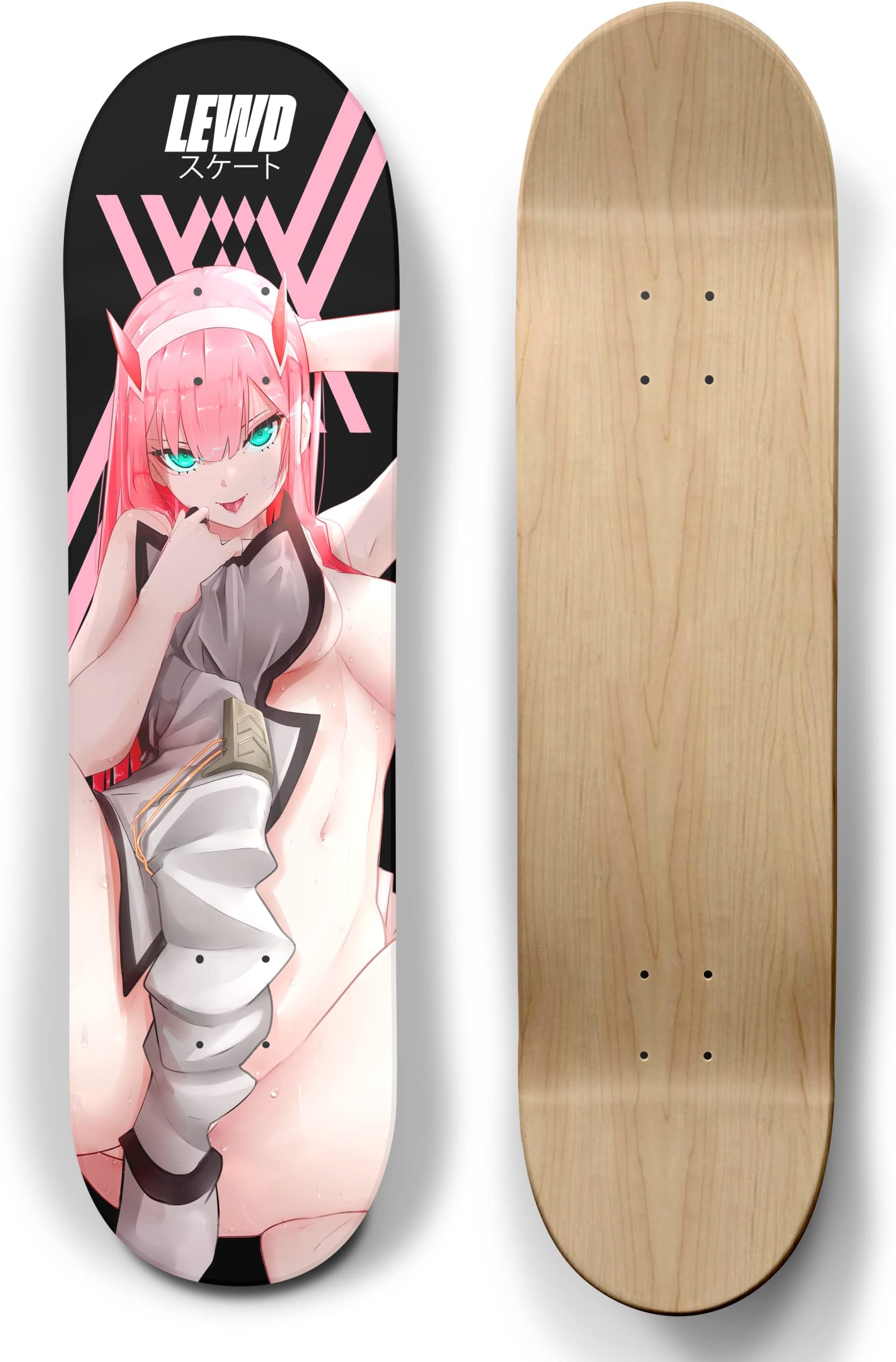 Lewd Skate Zero Two Anime Waifu Skateboard Deck, 7-Layer Canadian Maple 8.0inch
