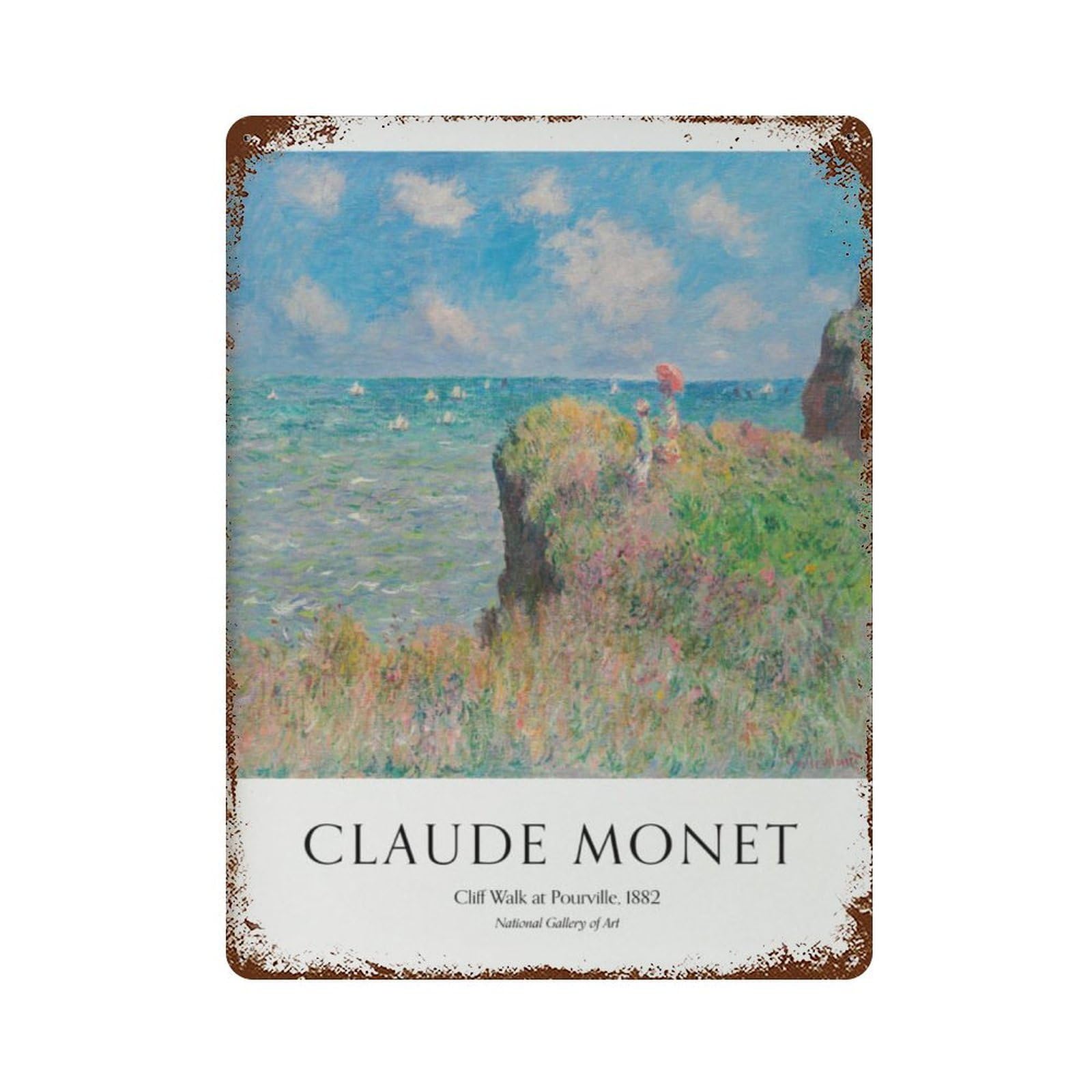 xiaoxiaoshen Monet 'cliff Walk at Pourville' Impressionist Painting Wall Decor Art Metal Tin Poster Modern Home Decor Art Home Bar Shop Decorations Vintage Sign 40x30cm