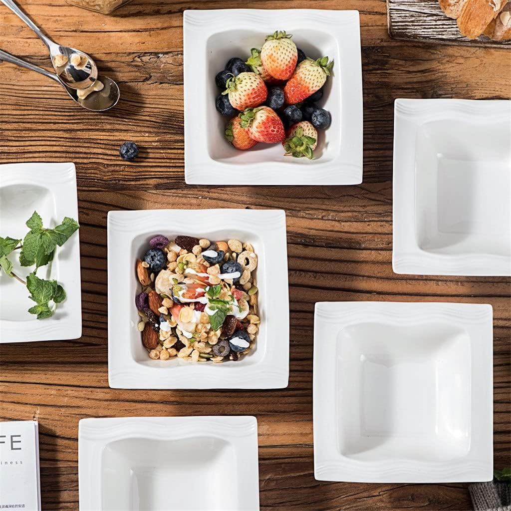 6-Piece 5.5" Ivory White Porcelain China Ceramic Cereal Bowls Salad Soup Bowls (14 * 14 * 5.5cm)