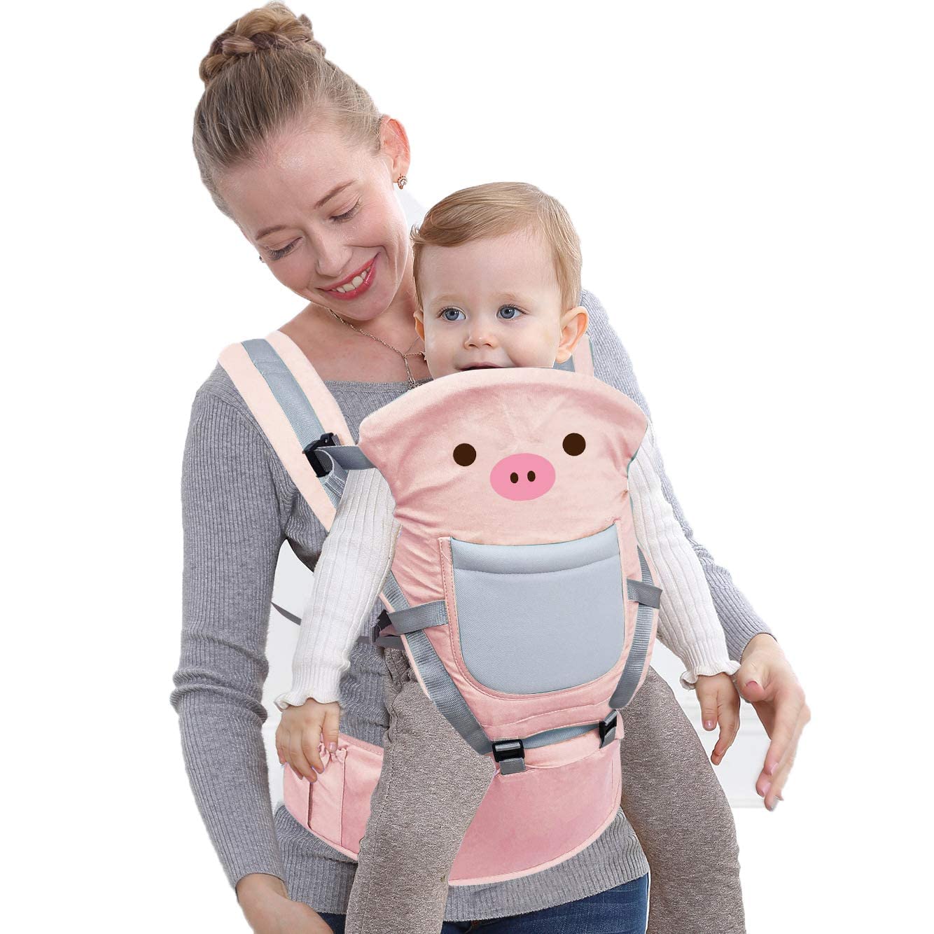 Baby Carrier with Hip Seat and 4 Carry Positions- Ergonomic,Baby Carry with Safety Belt/Sling/Forward/Back Adjustable for Newborns and Older Babies for 3 to 36 Months Baby, Max Weight Up to 15 Kgs